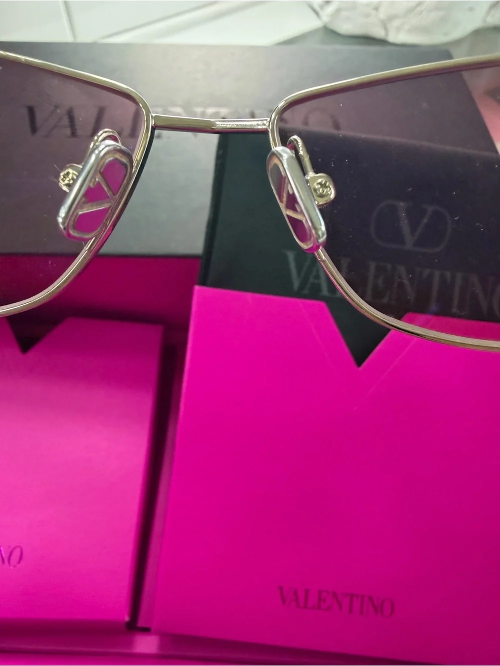 Valentino Pink Lens Silver Cat-Eye Sunglasses